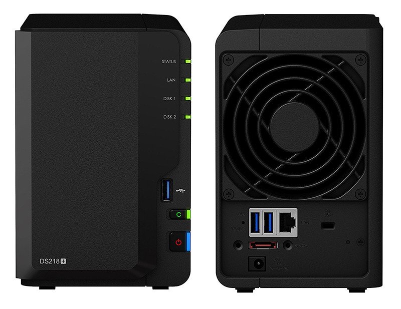 Synology DS218 + 2 Bay Bureau Boîtier NAS -Face avant et Arrière