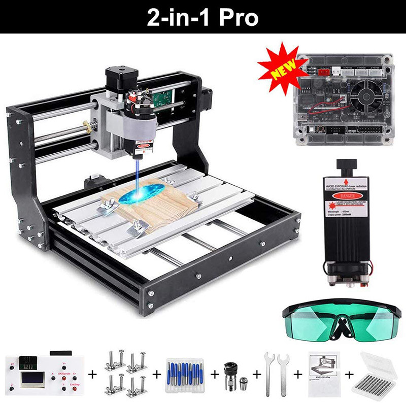 Vogvigo 2 en 1 CNC 3018 Pro Machine de Gravure Laser avec 2500mW Module Laser,CNC Routeur Kit GRBL